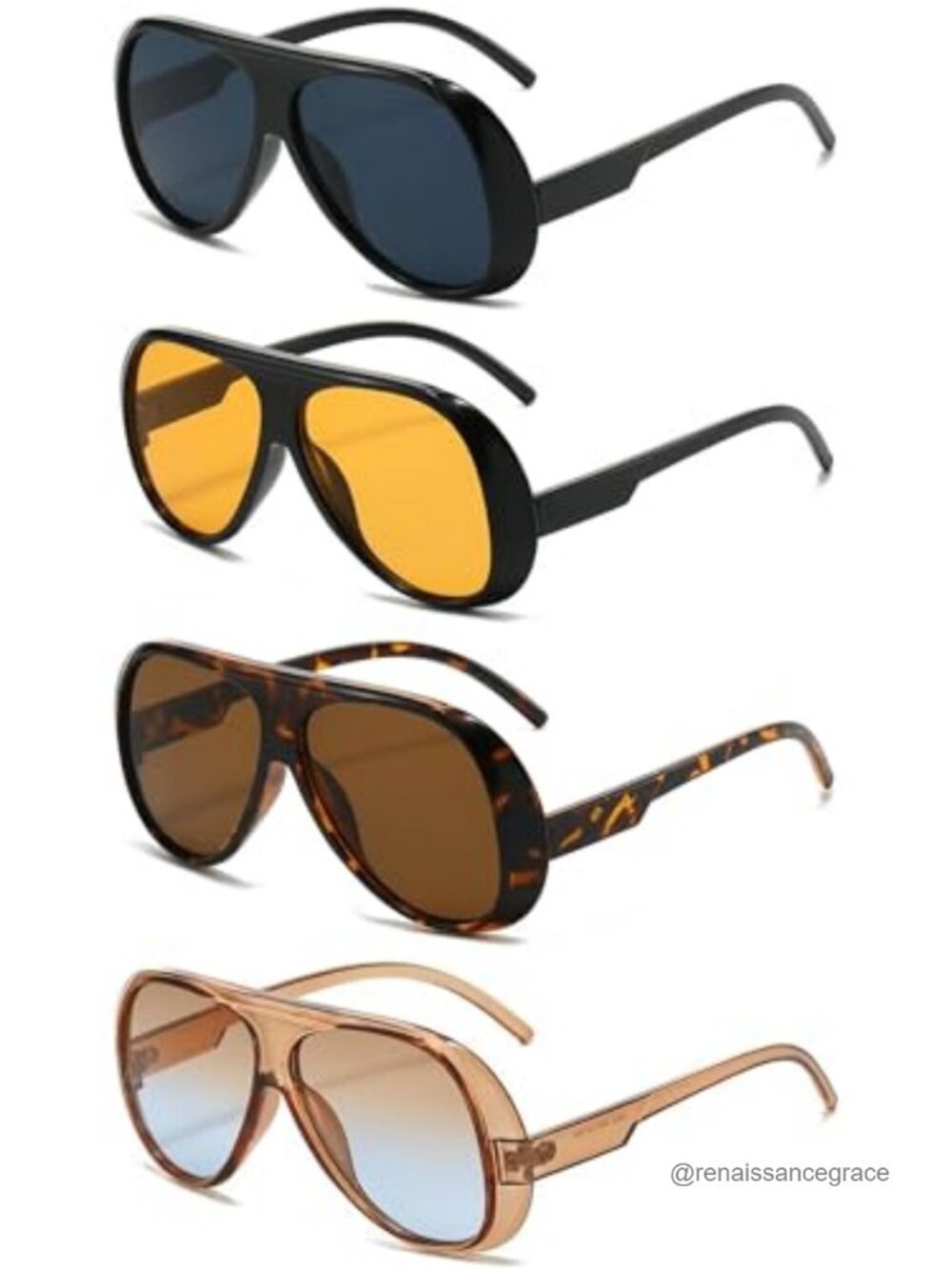 4 Pack Oversized Square Aviator Sunglasses 70s Vintage Retro UV400 Unisex